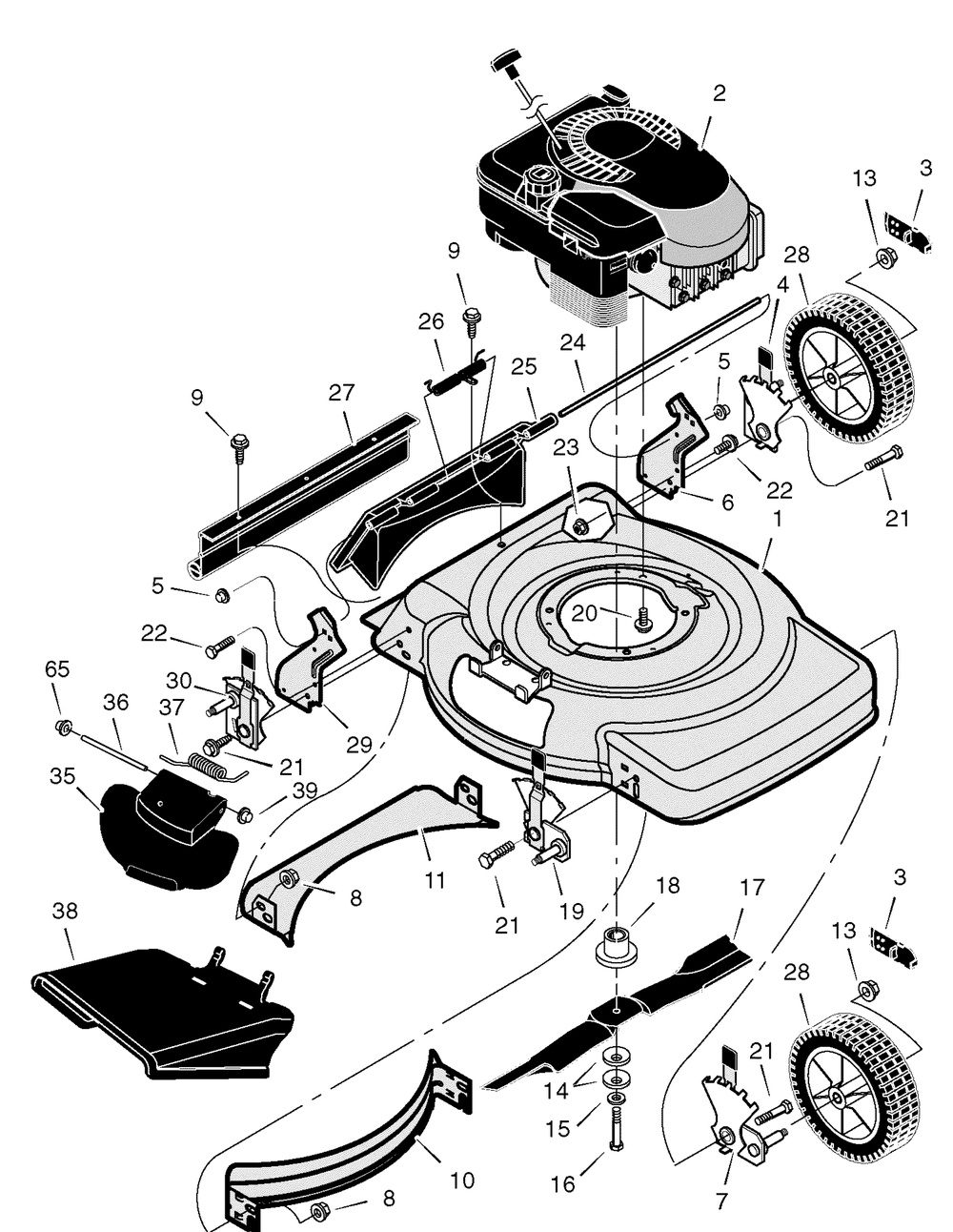 Side Discharge Models Diagram and Parts List for 22265X8J 2004 Briggs and Stratton Lawn Mower